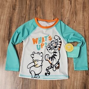Disney Kids' UPF 50+ Pooh & Tigger Swim Top - Aqua/White 24 Months